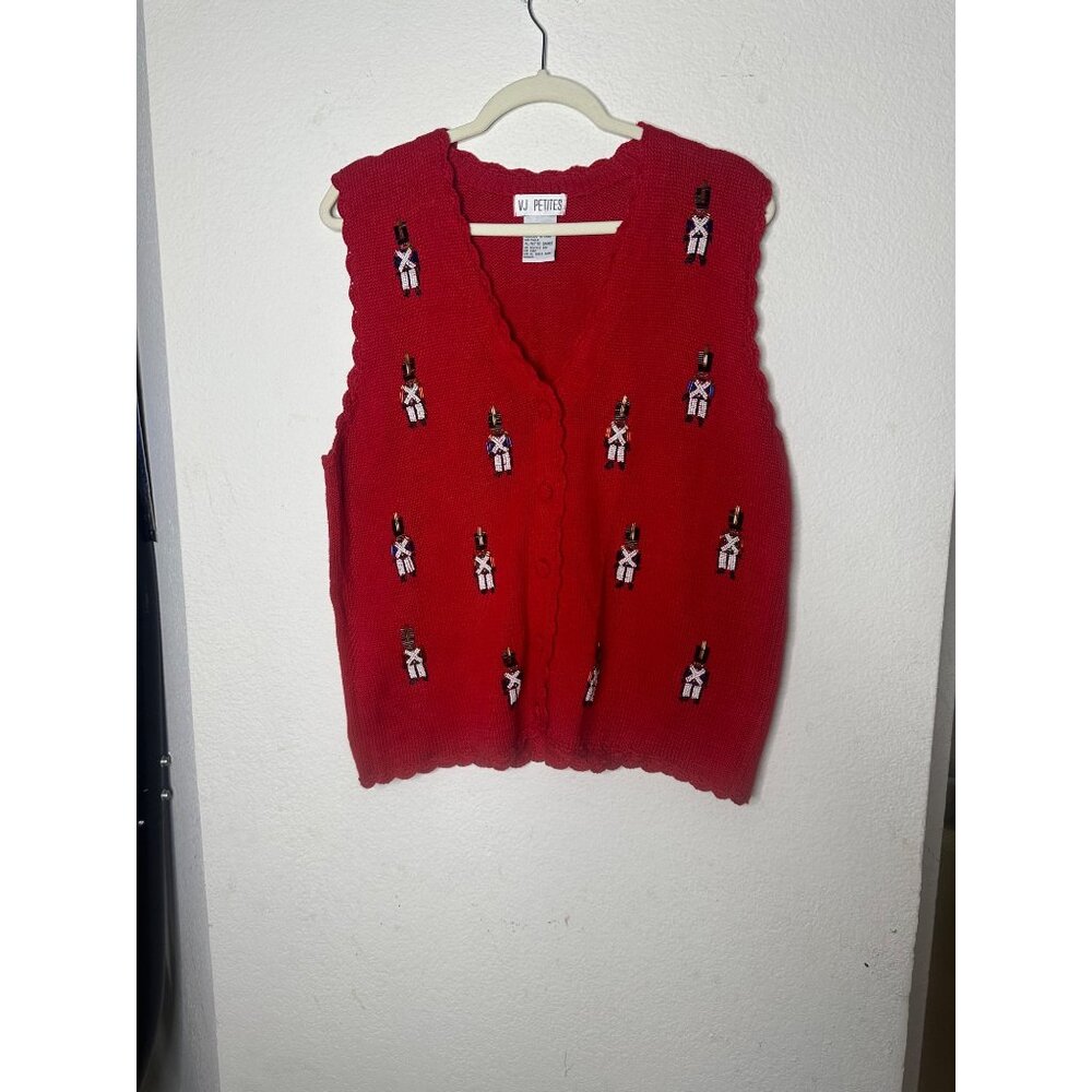 Hand Beaded Nutcrackers Ugly Christmas Sweater Vest  Petite Large